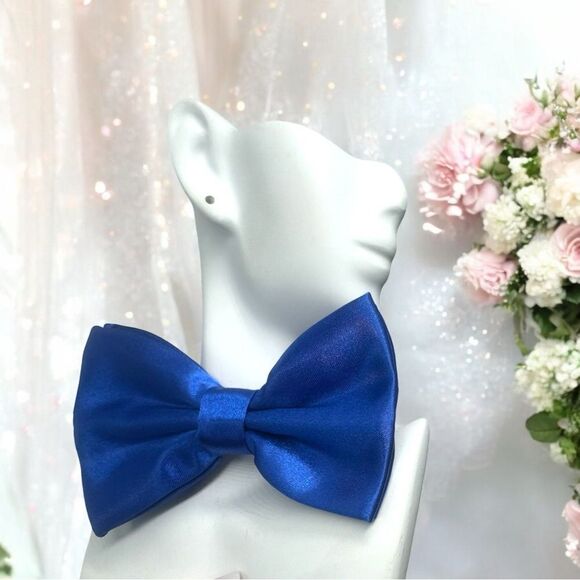 Shiny Royal Blue/Black Bow Tie l Adjustable l Unisex l New - Picture 8 of 8
